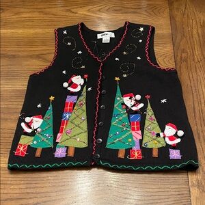 Kikit Black Vest with Santa and‎ Christmas Tree design, size medium